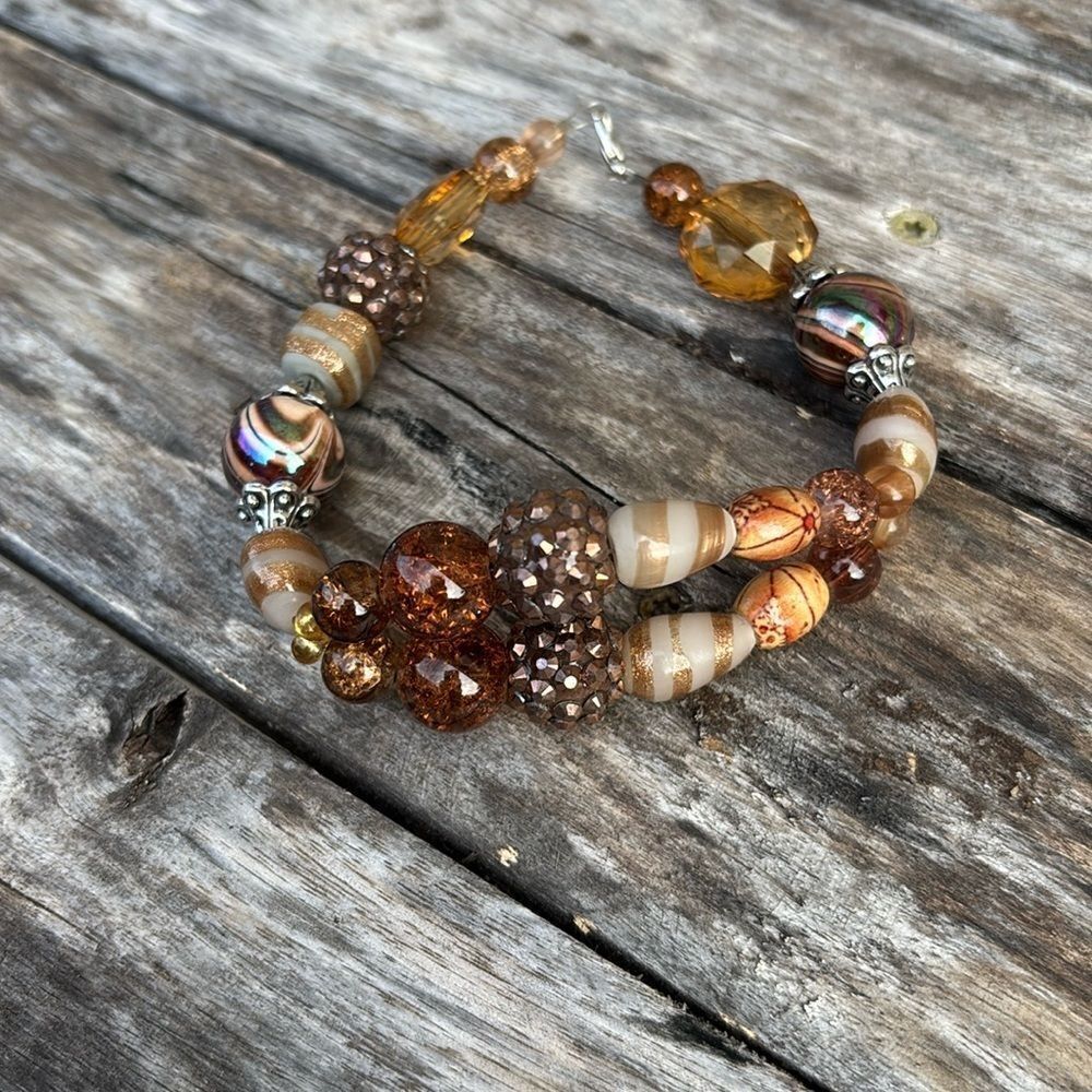 Brown Gold Tones Beaded Bracelet Jewelry Shimmer